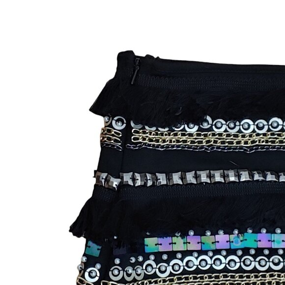 ENGLISH ROSE Black sequins beaded fringe pearls mini skirt - Picture 7 of 13